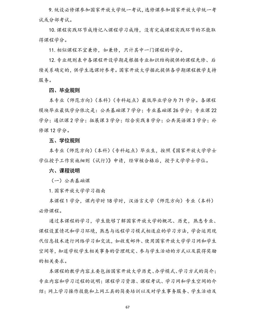 汉语言文学（师范方向）专业（本科）