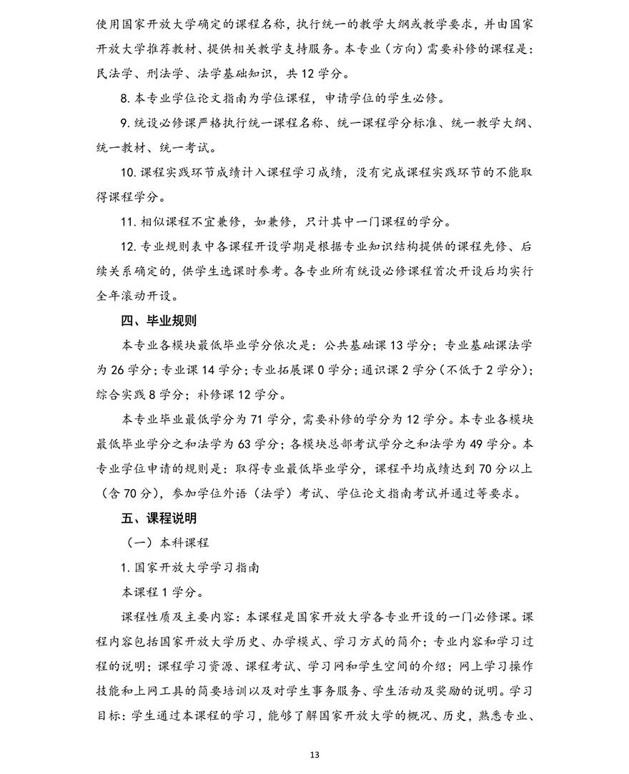 法学专业（本科）