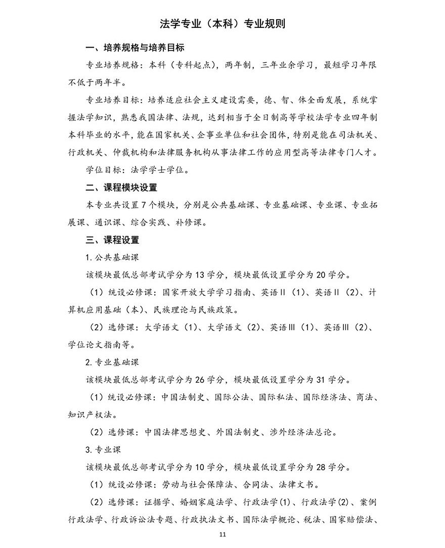 法学专业（本科）