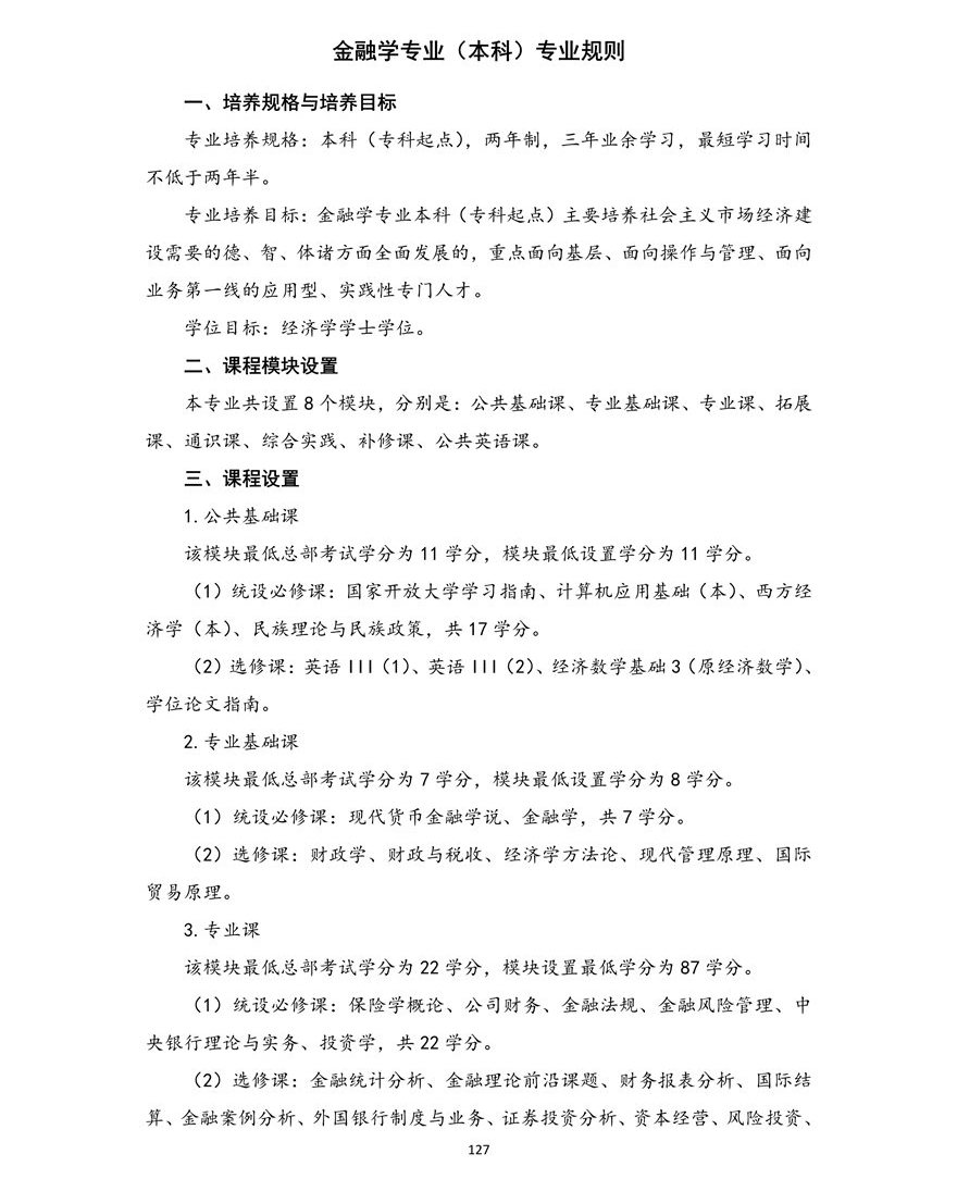 金融学专业（本科）