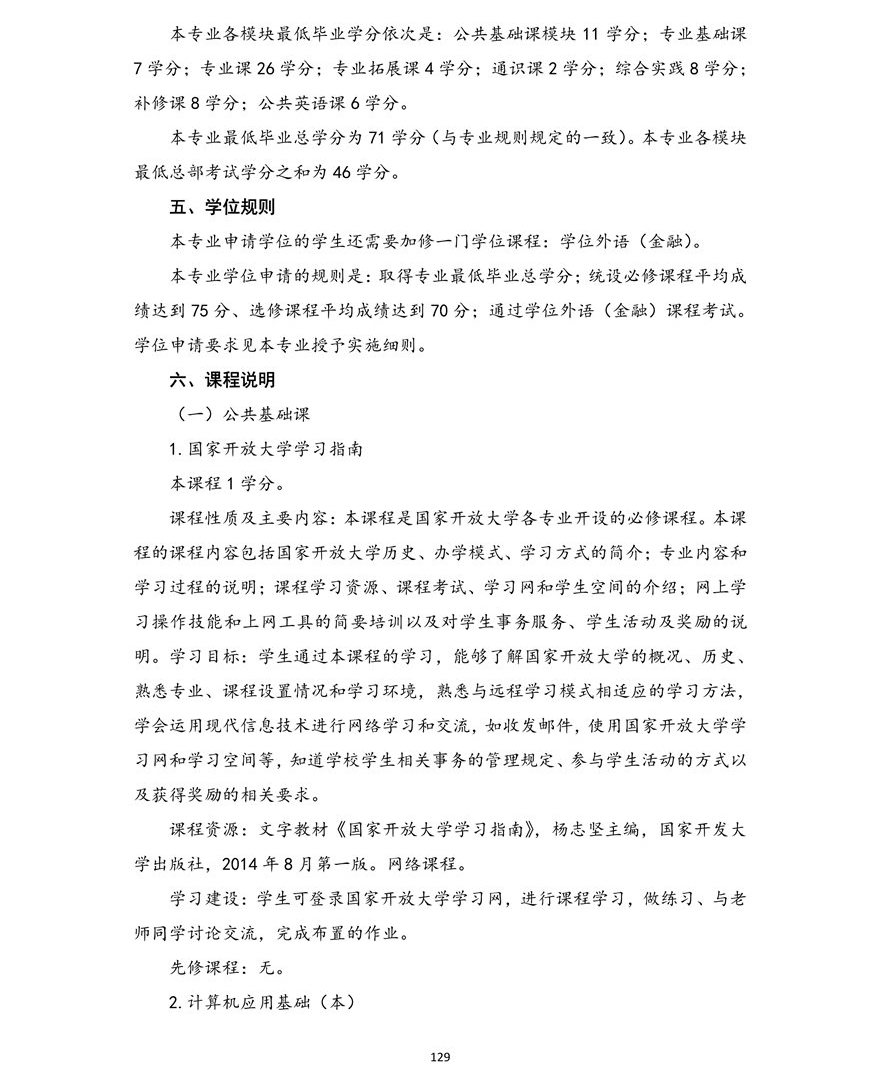 金融学专业（本科）