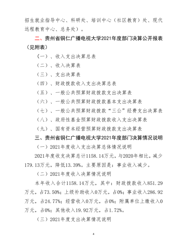 铜仁广播电视大学2021年度部门决算
