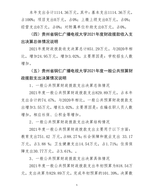 铜仁广播电视大学2021年度部门决算
