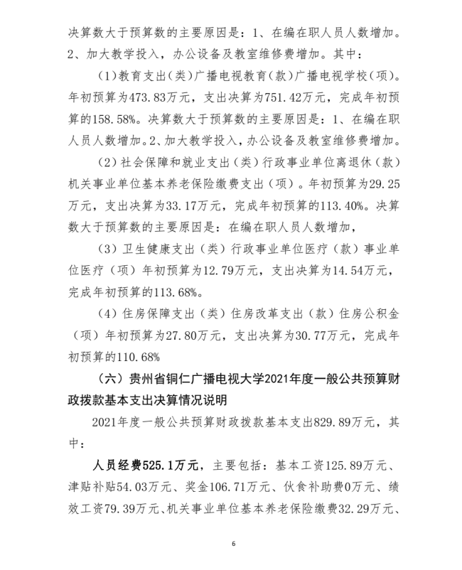 铜仁广播电视大学2021年度部门决算