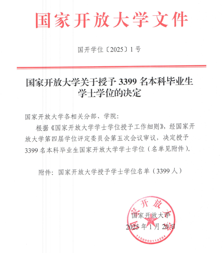 喜讯：2025年我校11名学子荣获国家开放大学授予本科毕业生学士学位